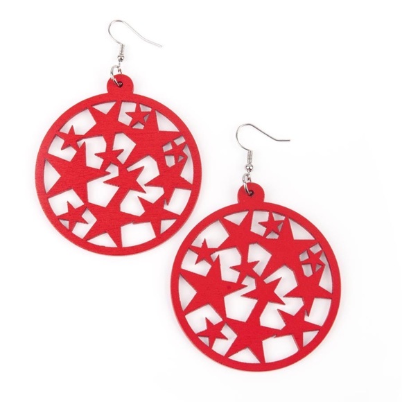 Jewelry - Red WOODEN STAR Earrings